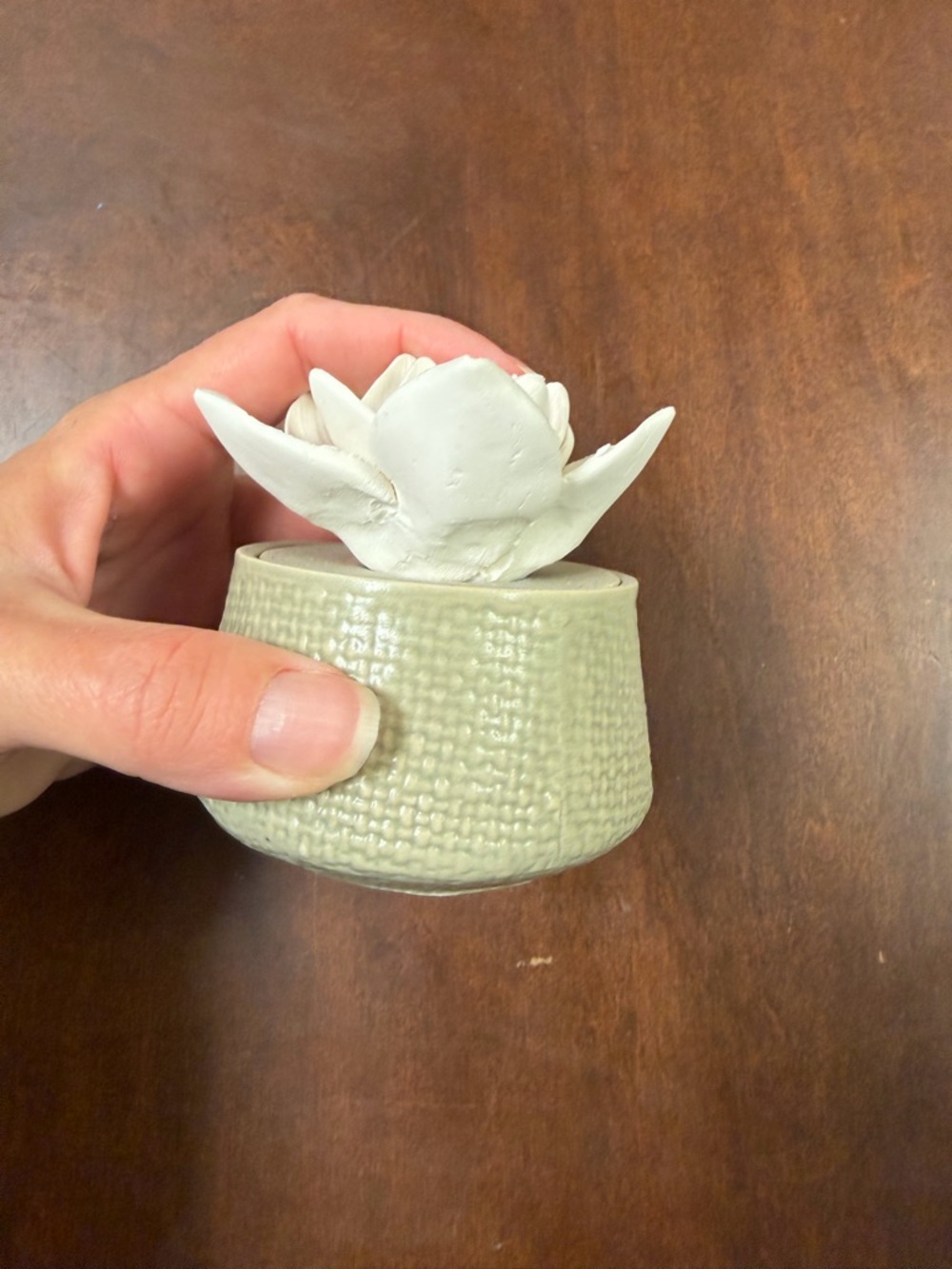 Ceramic Flower Trinket Box in Sage Green